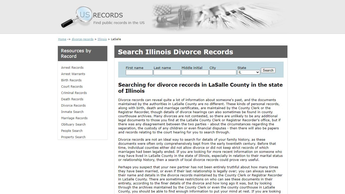 Search Divorce Records LaSalle Illinois | US Records